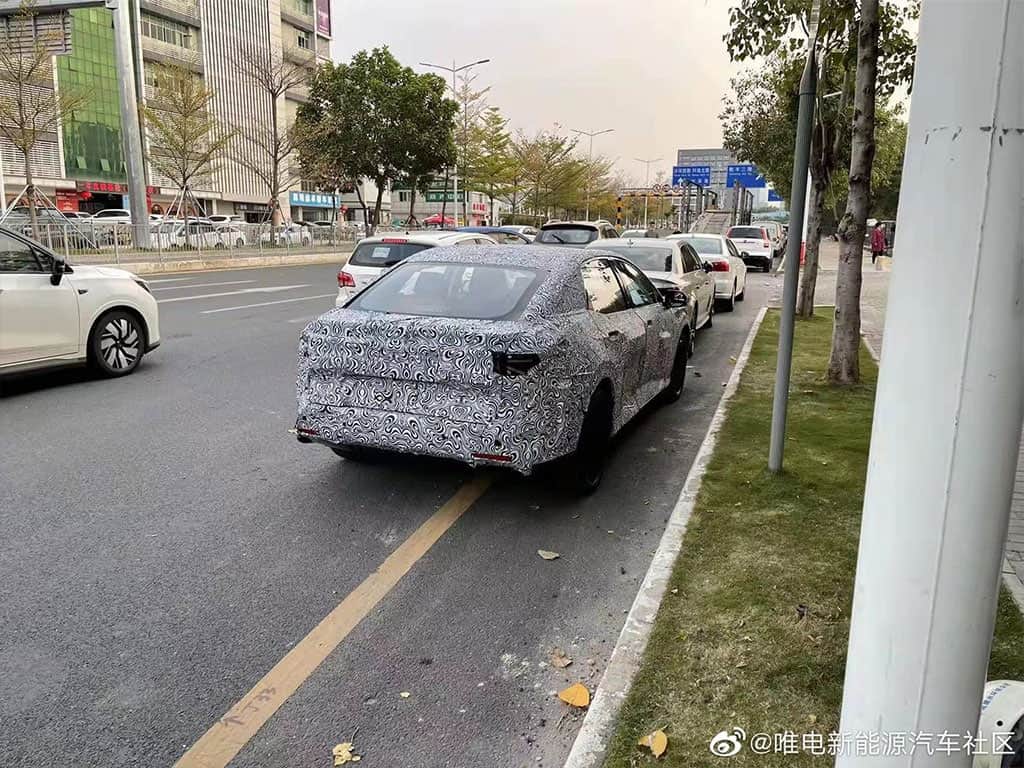 Toyota bZ sedan exterior spy shot rear