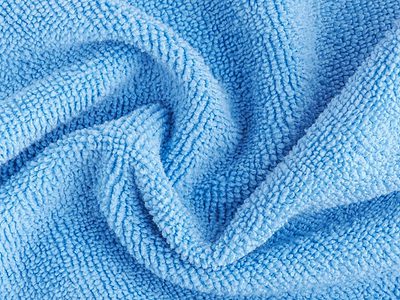 Close-up shot of a blue microfiber towel