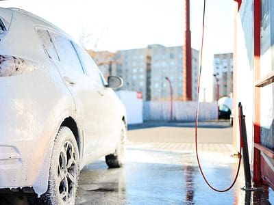 White SUV in soap