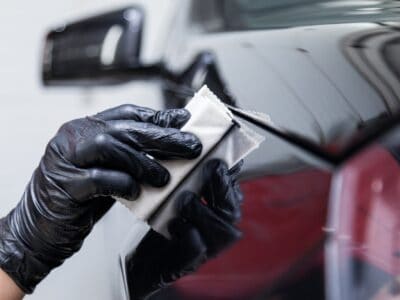 Applying a ceramic coat to a black car